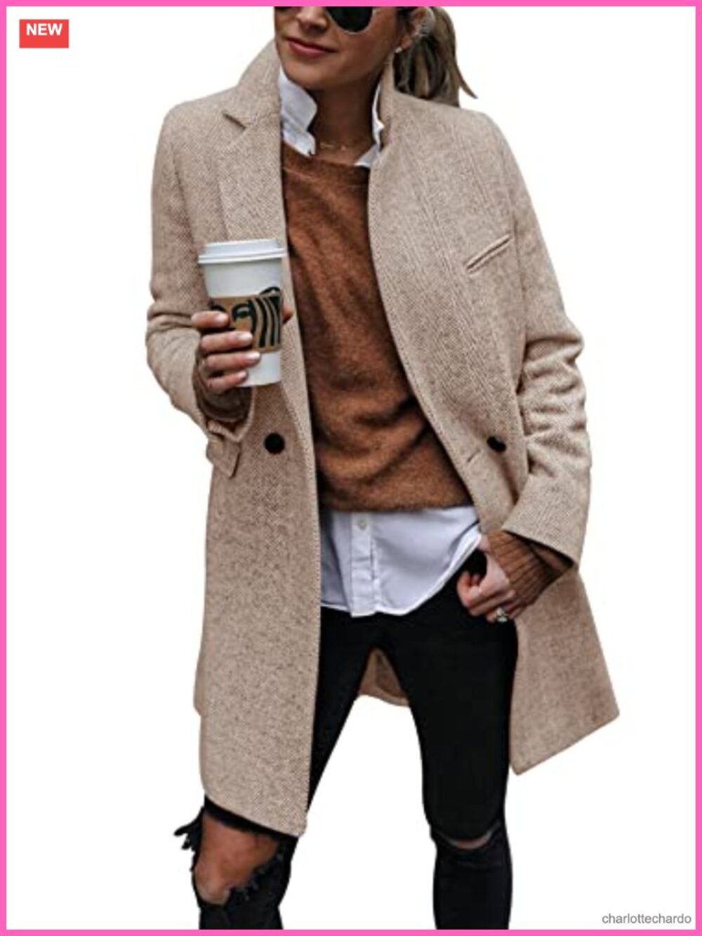 Womens Double Breasted Trench Coat Notch Lapel Long Winter Peacoat